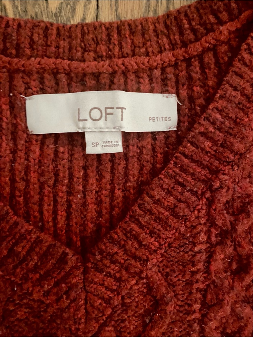 LOFT Cable-Knit V-Neck Sweater Dress in Rusty Red - Picture 2 of 4